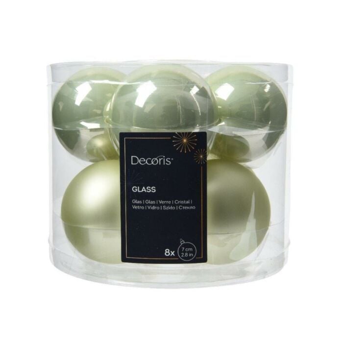 Kerstballen glas mix wit mint Ø 7 cm set van 8 - Decoris