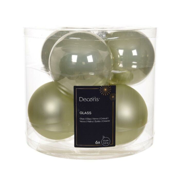 Kerstballen glas mix wit mint Ø 8 cm set van 6 - Decoris
