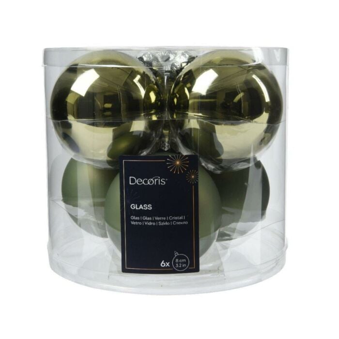 Kerstballen glas mix rosemarijn groen Ø 8 cm set van 6 - Decoris