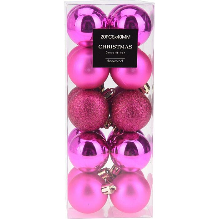 Kerstbal fuchsia Ø 4 cm set van 20 