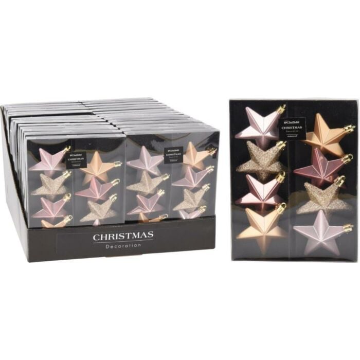 Ster hangdeco roze 6,5 cm set van 8 Ster hangdeco roze 6,5 cm set van 8