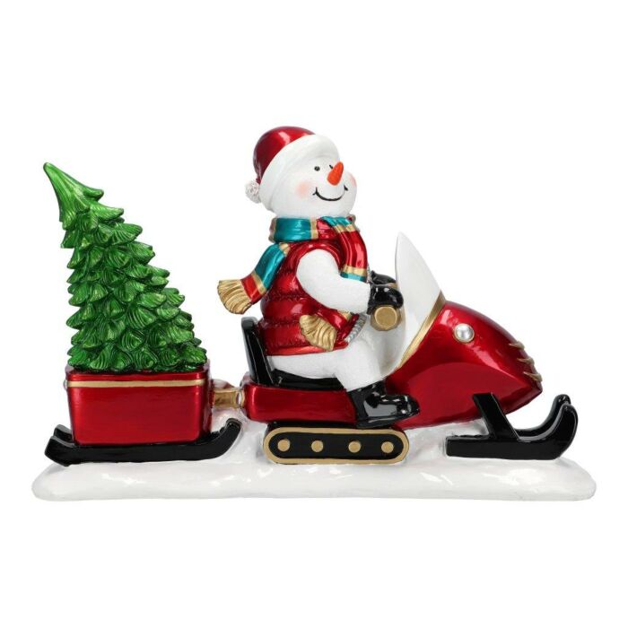 Sneeuwpop op sneeuwmobiel poly 40,5 cm Sneeuwpop op sneeuwmobiel poly 40,5 cm