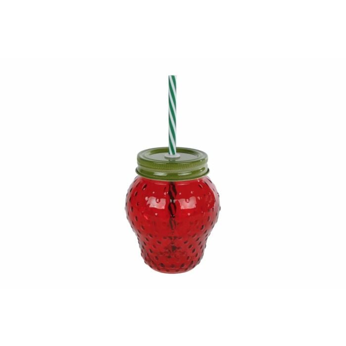 Dringlas aardbei rietje rood glas 12,5 cm Dringlas aardbei rietje rood glas 12,5 cm