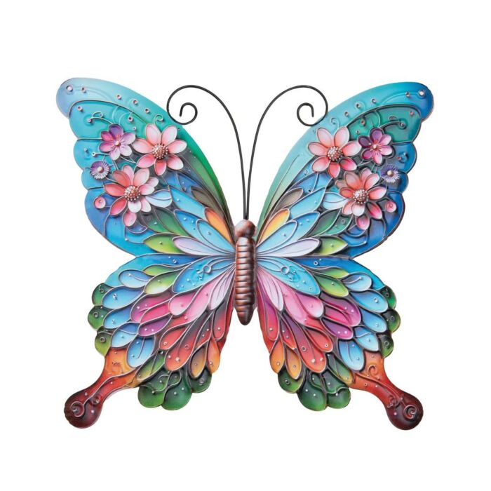 Wanddeco vlinder bloem metaal 29,5 cm Wanddeco vlinder bloem metaal 29,5 cm