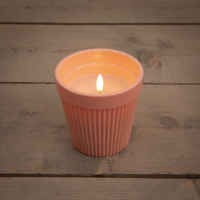 Buitenkaars in pot 3D vlam roze 