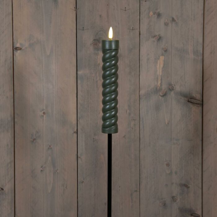 Fakkel Swirl 3D solar met lont groen op steker L 76 cm Fakkel Swirl 3D solar met lont groen op steker L 76 cm