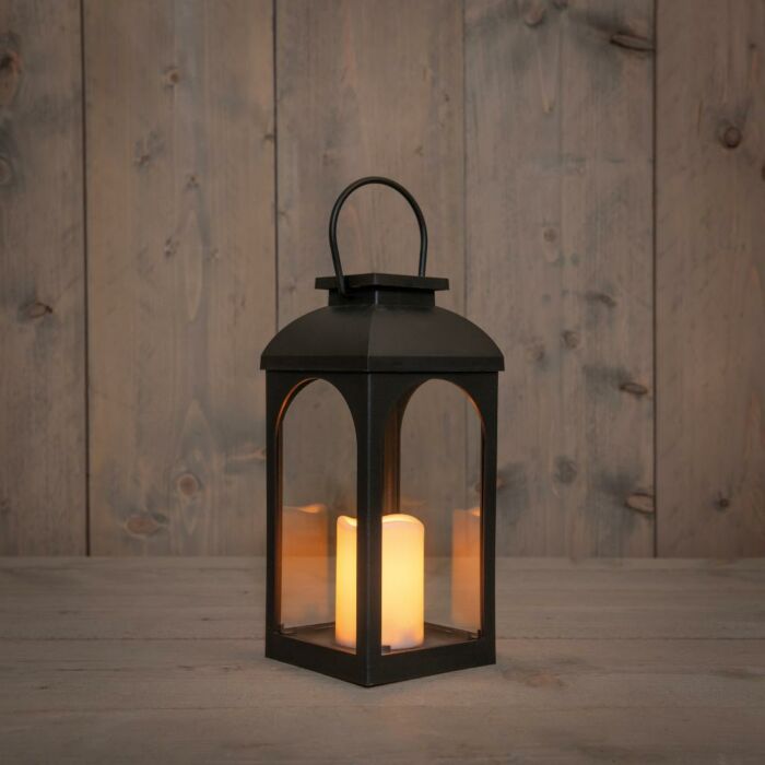 Solar lantaarn met kaars zwart L 11 cm