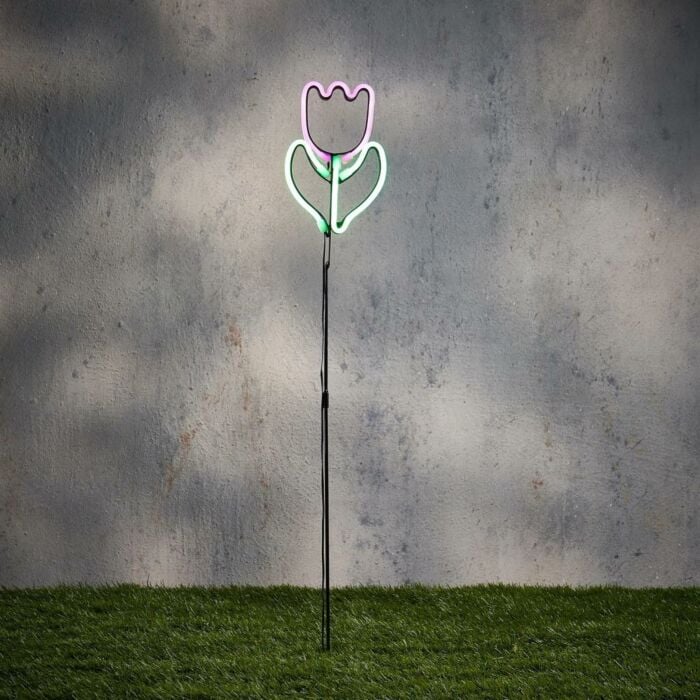 Neon light tuinsteker tulp roze led IP44 battery operated 82 cm - Luca Lighting