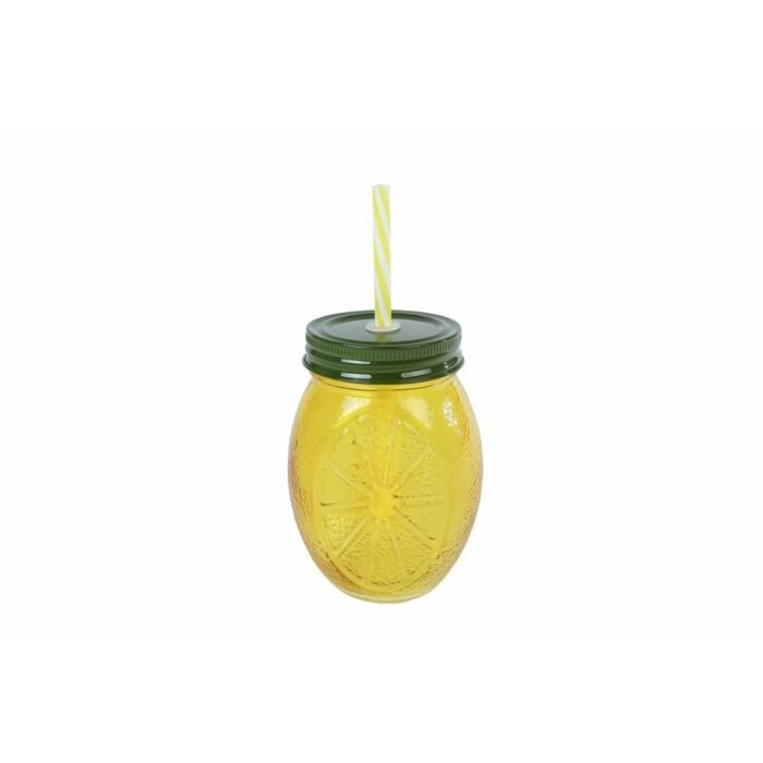 Drinkglas Lemon rietje geel glas 12,5 cm Drinkglas Lemon rietje geel glas 12,5 cm