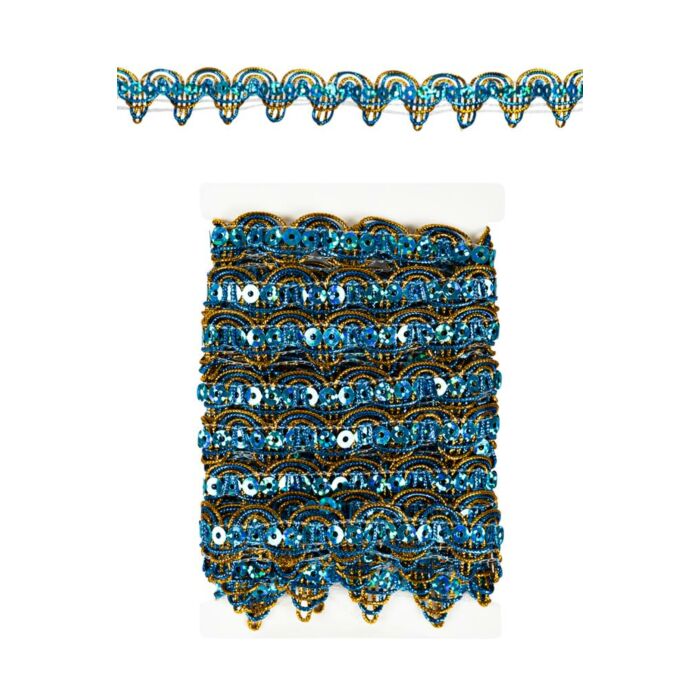 Galonband pailletten blauw met gouddraad