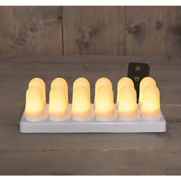 Oplaadbare mini vlammen 6,3 cm wit 12 stuks - Anna’s Collection