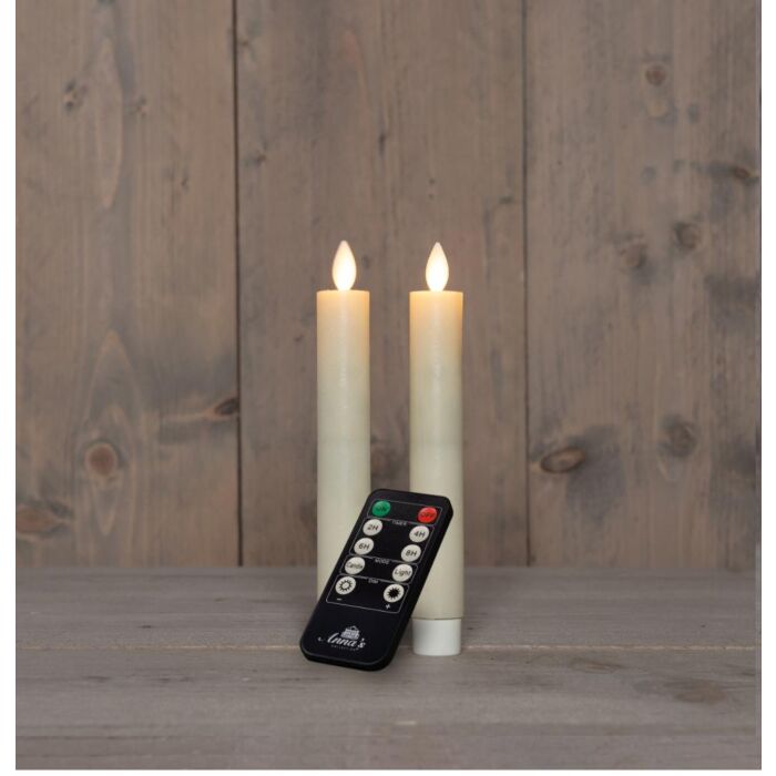Dinerkaars rustiek wax LED oplaadbaar ivoor 18 cm set van 2 - Anna's Collection