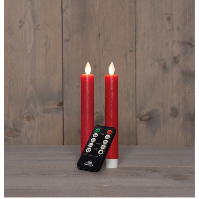 Dinerkaars rustiek wax LED oplaadbaar rood 18 cm set van 2 - Anna's Collection Dinerkaars rustiek wax LED oplaadbaar rood 18 cm set van 2 - Anna's Collection