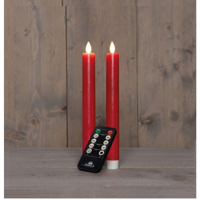 Dinerkaars rustiek wax LED oplaadbaar rood 23 cm set van 2 - Anna's Collection Dinerkaars rustiek wax LED oplaadbaar rood 23 cm set van 2 - Anna's Collection