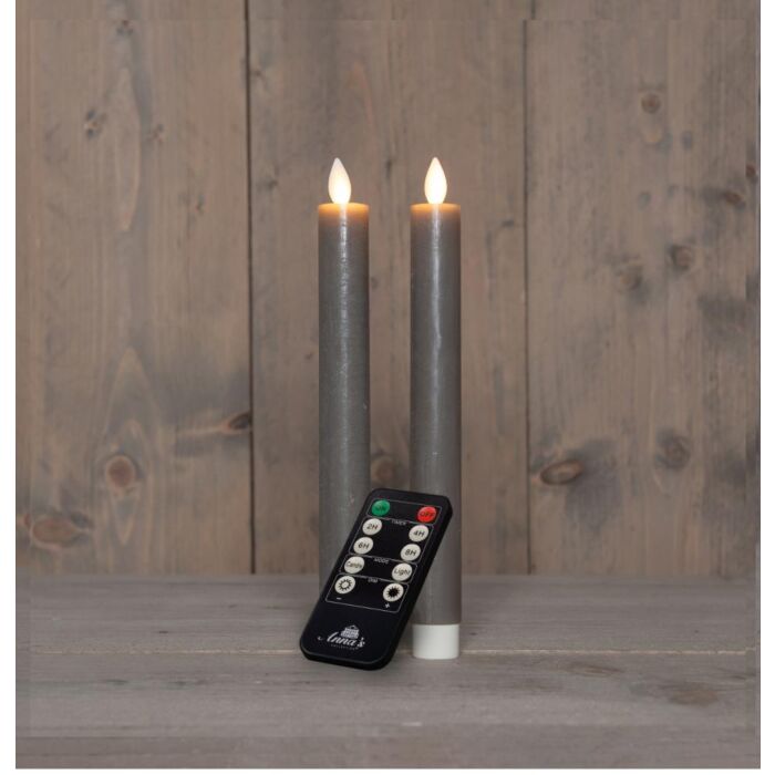 Dinerkaars rustiek wax LED oplaadbaar taupe 23 cm set van 2 - Anna's Collection