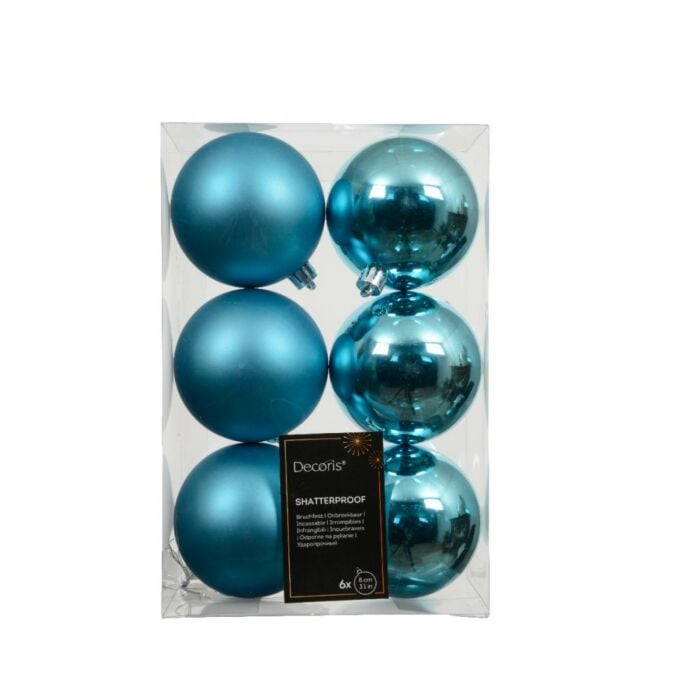 Kerstballen folk blue kunststof Ø 8 cm set van 6 - Decoris Kerstballen folk blue kunststof Ø 8 cm set van 6 - Decoris