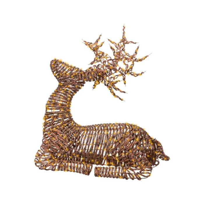 Micro LED rendier wicker liggend 630 LED classic warm 88 cm - Lumineo