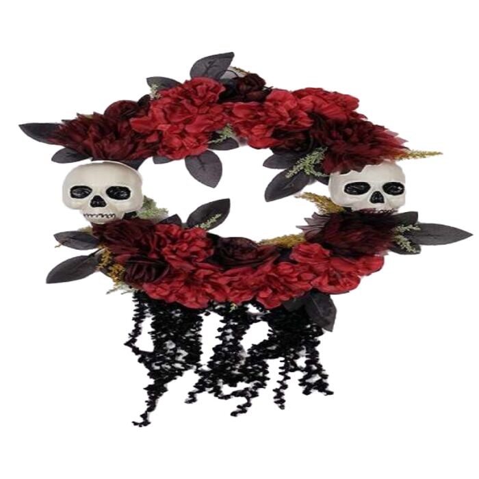Halloween krans LaCatrina zwart rood Halloween krans LaCatrina zwart rood