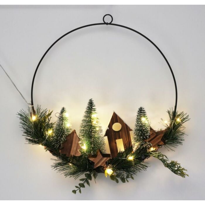 Decoratie ring met huisje boom LED verlichting Ø 30 cm Decoratie ring met huisje boom LED verlichting Ø 30 cm