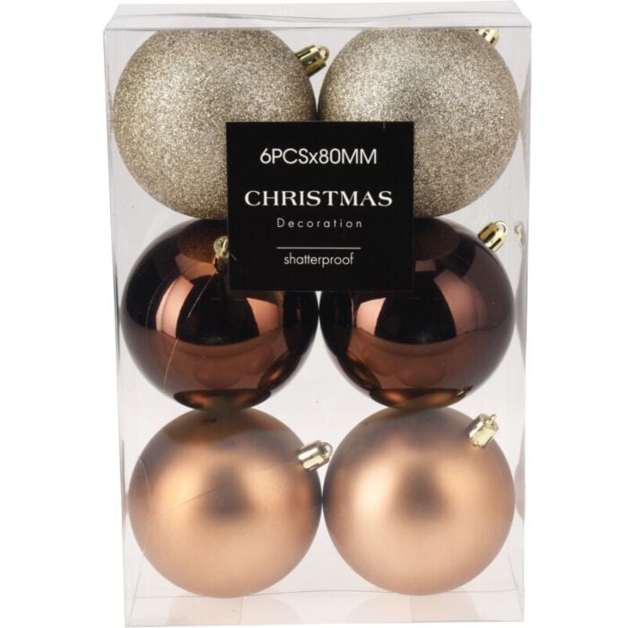 Kerstballen amber Ø 8 cm set van 6 Kerstballen amber Ø 8 cm set van 6
