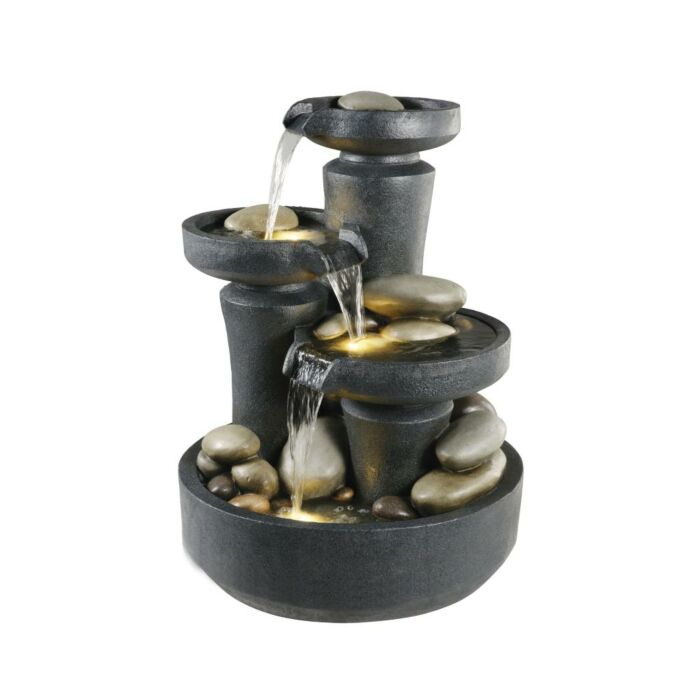 Fontein schalen poly 3 LED zwart 90 cm - Lumineo