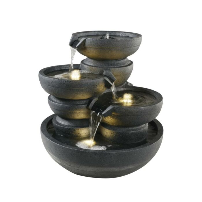 Fontein schalen poly 18 LED zwart 52 cm - Lumineo