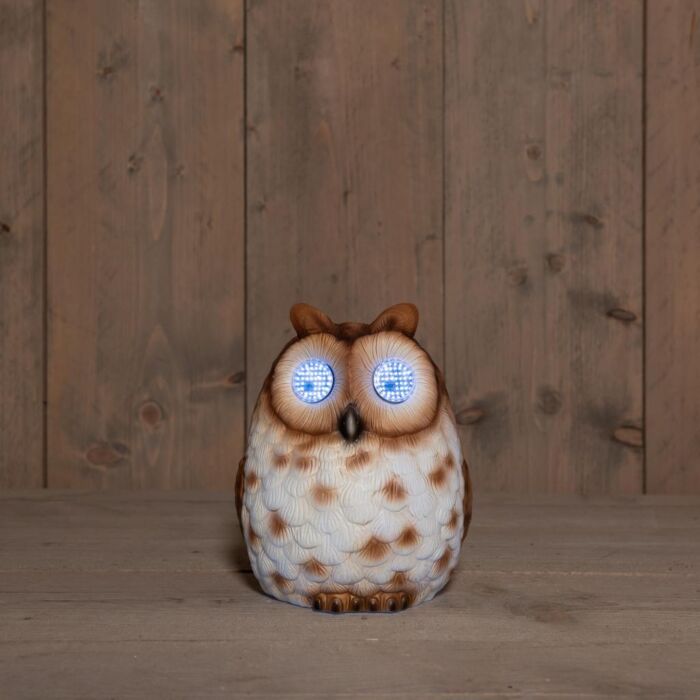 Solar decoratie uil met rollende ogen 20 cm
