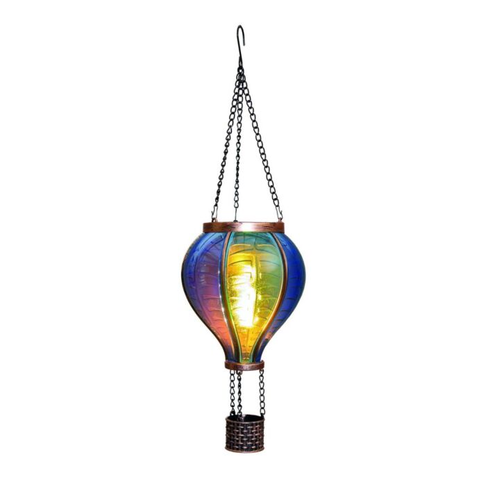 Solar luchtballon met vlameffect blauw 36 cm