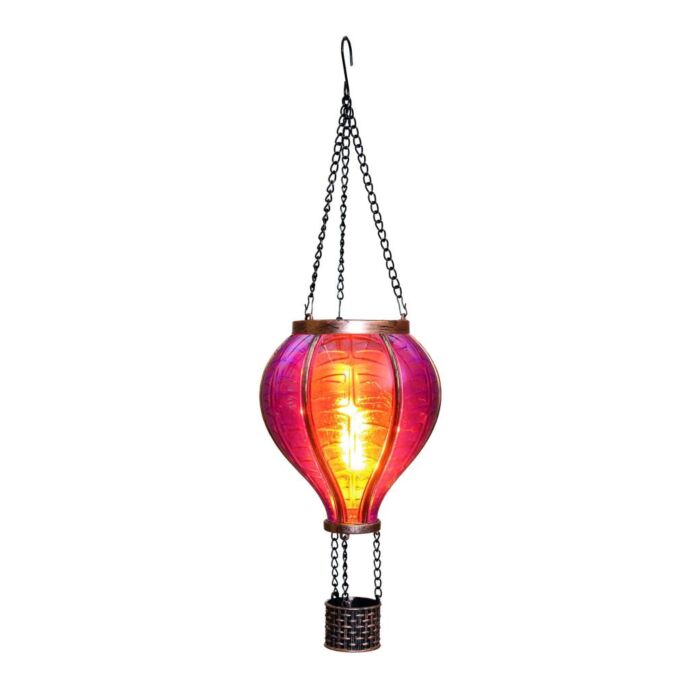 Solar luchtballon met vlameffect roze 36 cm