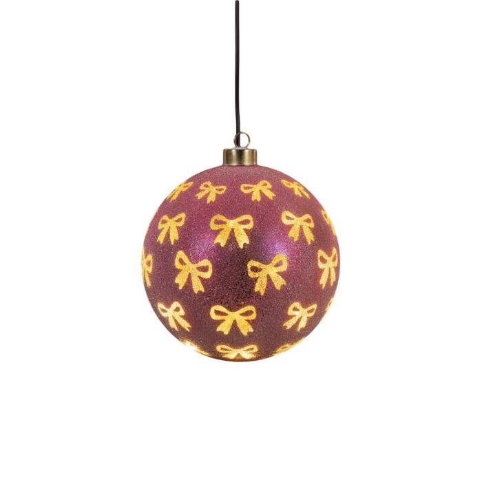 LED Draaiende Glazen Kerstbal Roze met Strikjes 15 cm - Anna's Collection LED Draaiende Glazen Kerstbal Roze met Strikjes 15 cm - Anna's Collection