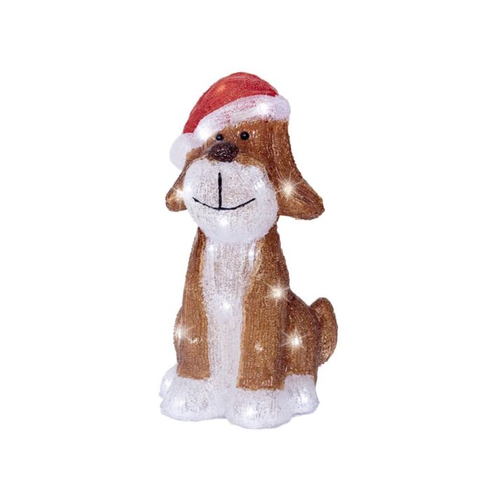 LED Figuur hond kerstmuts acryl bruin 30 cm - Lumineo LED Figuur hond kerstmuts acryl bruin 30 cm - Lumineo
