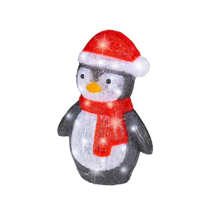 LED Figuur pinguïn kerstmuts 19,5 cm acryl - Lumineo