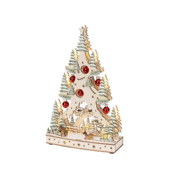 LED Houten Decoratieboom met Verlichte Huisjes 33,5 cm - Lumineo LED Houten Decoratieboom met Verlichte Huisjes 33,5 cm - Lumineo