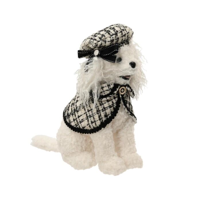 Hondenfiguur Roomwit met Muts 32 cm - Decoris Hondenfiguur Roomwit met Muts 32 cm - Decoris
