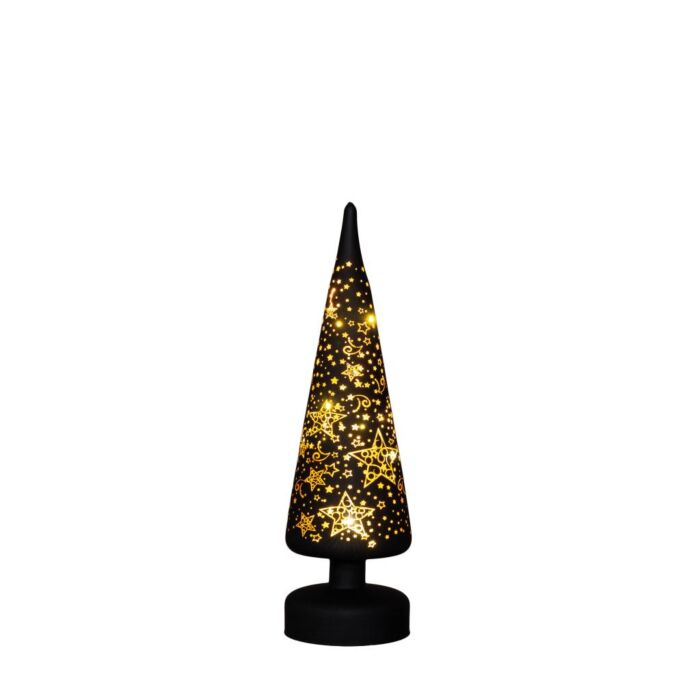 Kerstboompje glas met sterren zwart/goud 30 cm - Anna’s Collection