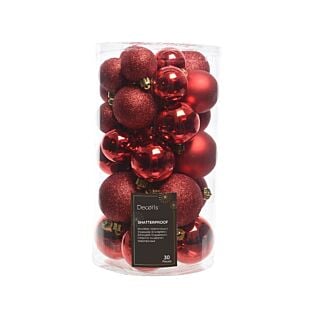 Kerstballen kerstrood kunststof set van 30 - Decoris