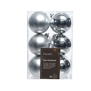 Kerstballen zilver kunststof Ø 6 cm set van 12 - Decoris