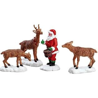 Lemax Santa Feeds Reindeer, set van 4
