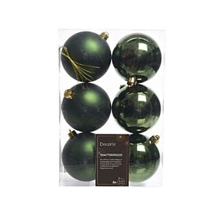 Kerstballen dennengroen kunststof mix Ø 8 cm set van 6 - Decoris