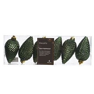Dennenappel dennengroen glitter kunststof 4,5 cm set van 6 - Decoris