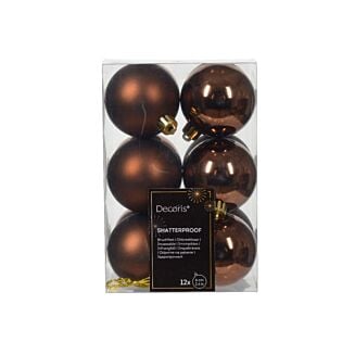 Kerstballen espresso bruin kunststof mix Ø 6 cm set van 12 - Decoris