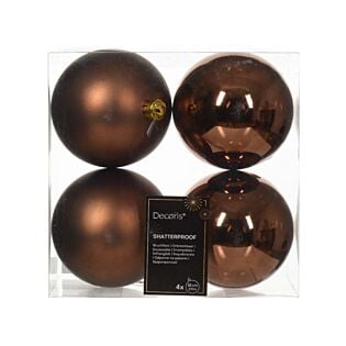 Kerstballen espresso bruin kunststof mix Ø 10 cm set van 4 - Decoris