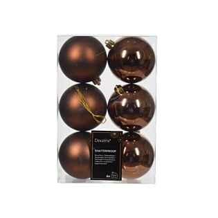Kerstballen espresso bruin kunststof mix Ø 8 cm set van 4 - Decoris