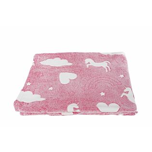 Plaid unicorn roze glow in the dark L 100 cm