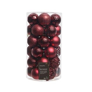 Kerstballen mix ossenbloed rood kunststof Ø 6 cm set van 37 - Decoris