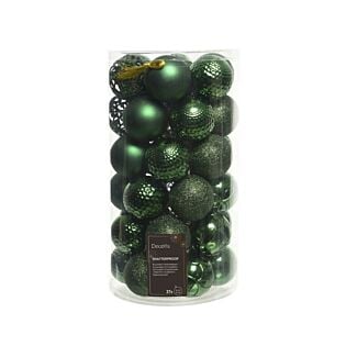 Kerstballen mix groen kunststof Ø 6 cm set van 37 - Decoris