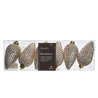 Dennenappel kersthangers parel kunststof Ø 4,5 cm set van 6 - Decoris