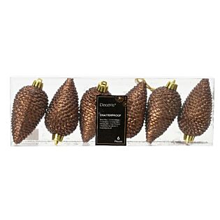 Dennenappel kersthangers espresso kunststof Ø 4,5 cm set van 6 - Decoris