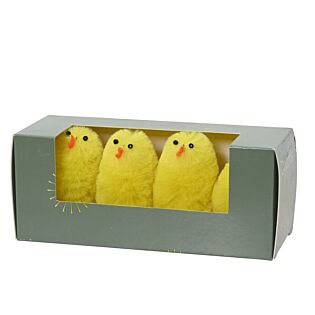 Kuiken decoratie chenille geel set van 4