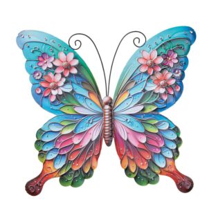 Wanddeco vlinder bloem metaal 46 cm
